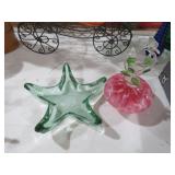 ART GLASS BOTTLE WITH STOPPER WITH STARFISH DISH