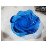 FENTON MID CENTURY BLUE SWIRL DISH