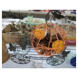 METAL PUMPKIN WAGON WITH HALLOWEEN DECOR