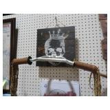 WOOD SKULL SIGN WITH HANDLE BARS