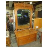 ANTIQUE TIGER OAK LOWBOY  3 DWR DRESSER W/ MIRROR