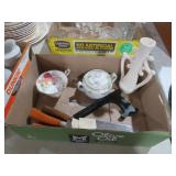 COLLECTION OF KNIVES, TRINKET BOX,  VASE, MISC