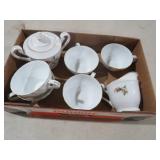 COLLECTION OF HPAINT. TEACUPS, SUGAR, CREAMER