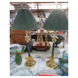 PAIR OF BRASS LIKE BASE CANDLESTICKS LAMPS W/SHADE