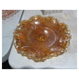VINTAGE IRIDISCENT AMBER BOWL AND PLATE