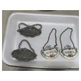 PEWTER AND PORCELAIN VINTAGE LIQUOR TAGS