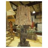 HEAVY RESIN BEAR LAMP W/ TWIG STYLE SHADE