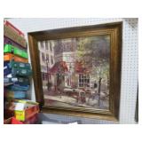 UNIQUE FRAMED CAFE PRINT ARTIST SIGNED 34X34