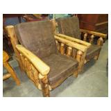 (2X)ASPEN LOG LEATHER CUSHIONED OVERSIZED CHAIRS