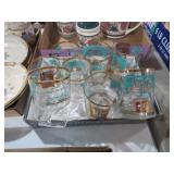 8 MC LIBBEY TURQUOISE 22K GOLD STEAM RIVER GLASSES