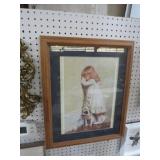 FRAMED LITTLE GIRL WITH DOG PRINT