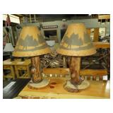 (2) ASPEN LOG TABLE W/ THEMED SHADES