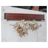 WOOD WALL SHELF AND METAL HUMMINGBIRD WALL DECOR