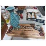 ADV WOOD BOX BEAM, PITCHER, AND BALL JAR