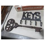 CAST IRON KEY HOLDER AND LARGE SKELETON KEY