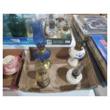 COLLECTION OF GLASS & CERAMIC OIL LAMPS 3 W/STACKS