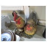 RESIN ROOSTER AND HEN STATUE