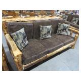 ASPEN LOG SOFA  W/ ATTACHED SLAB BAR COUNTER