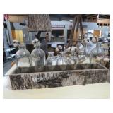 DECORATIVE WOOD BOX W/ GLASS BOTTLES