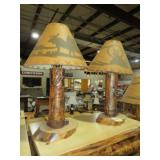 PAIR ASPEN LOG TBL LAMPS W/ DECORATI VE SHADES