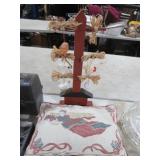 CARVED FARM ANIMALS WITH BARN STAND, ANGEL PILLOW