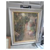 BEAUTIFUL CRACKLED FRAME LADY IN THE GARDEN PRINT