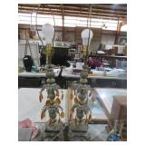 PAIR OF METAL LAMPS WITH AMBER PRISMS NO SHADES