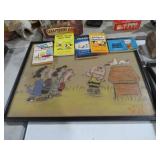 COLL OF CHARLIE BROWN BOOKS AND FRAMED DRAWING