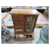 WOOD JEWELRY BOX W/ ESTATE JEWELRY