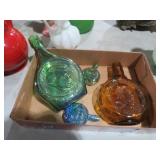 VINTAGE IRRIDESCENT TEAL GLASS BOTTLES