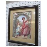 FRAMED MOTHER AND LITTLE GIRL IN GARDEN PRINT