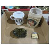VINTAGE LIGHTER, ASHTRAY, AND MUGS