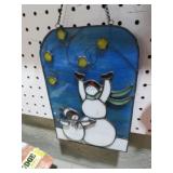 LEADED GLASS SNOWMAN WALL HANGING