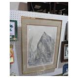 FRAMED JOHN HAYMONSON ORG TIN AND WATERCOLOR PRINT