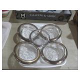 5 VTG SILVER PLATED & CRYSTAL COASTERS