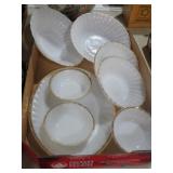 8 PC VTG FIREKING MILK GLASS DISHED TRIM IN GOLD