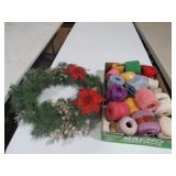 COLL OF VTG THREAD & CHRISTMAS WREATH