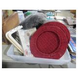 COLLECTION OF WOVEN PLATE CHARGER, BOOKS, MISC