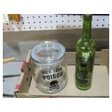 GLASS POISON JAR AND SPIDER LEG BOTTLE