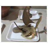 COLLECTION OF BRASS SAIL BOATS AND SEAGULL
