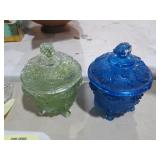 (2) VINTAGE GREEN AND BLUE CANDY DISHES