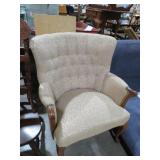 VTG CLOTH PLEATED BACK ARM CHAIR