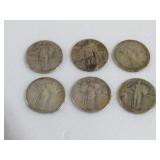 (6) STANDING LIBERTY QUARTERS NO DATES 90 % SILVER
