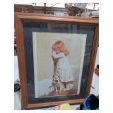 FRAMED LITTLE GIRL WITH DOG PRINT