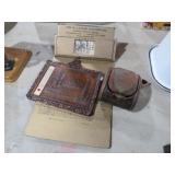 VINTAGE METAL CLIPBOARD, CHICAGO THERMOMETER & ETC