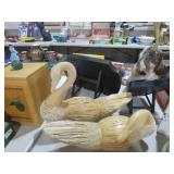 VTG HANDCRAFTED SWANS CARVED WOOD HEADS