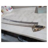 42IN LONG SWORD WITH BRASS HANDLE AND SHEATH