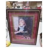 FRAMED LITTLE GIRL WITH CAT PRINT