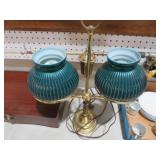 VINTAGE GREEN GLASS SHADE BRASS TABLE LAMP