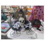 METAL PUMPKIN HEARSE & WAGON W/SKULL
